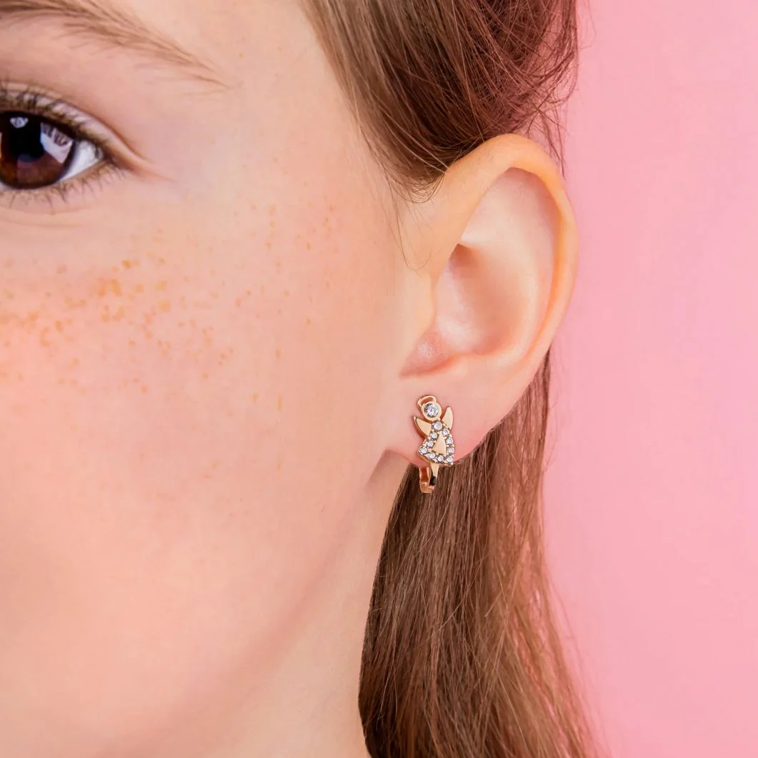 Lever Back Angel Earrings in 14K/585 Rose Gold with Cubic Zirconia - Image 2