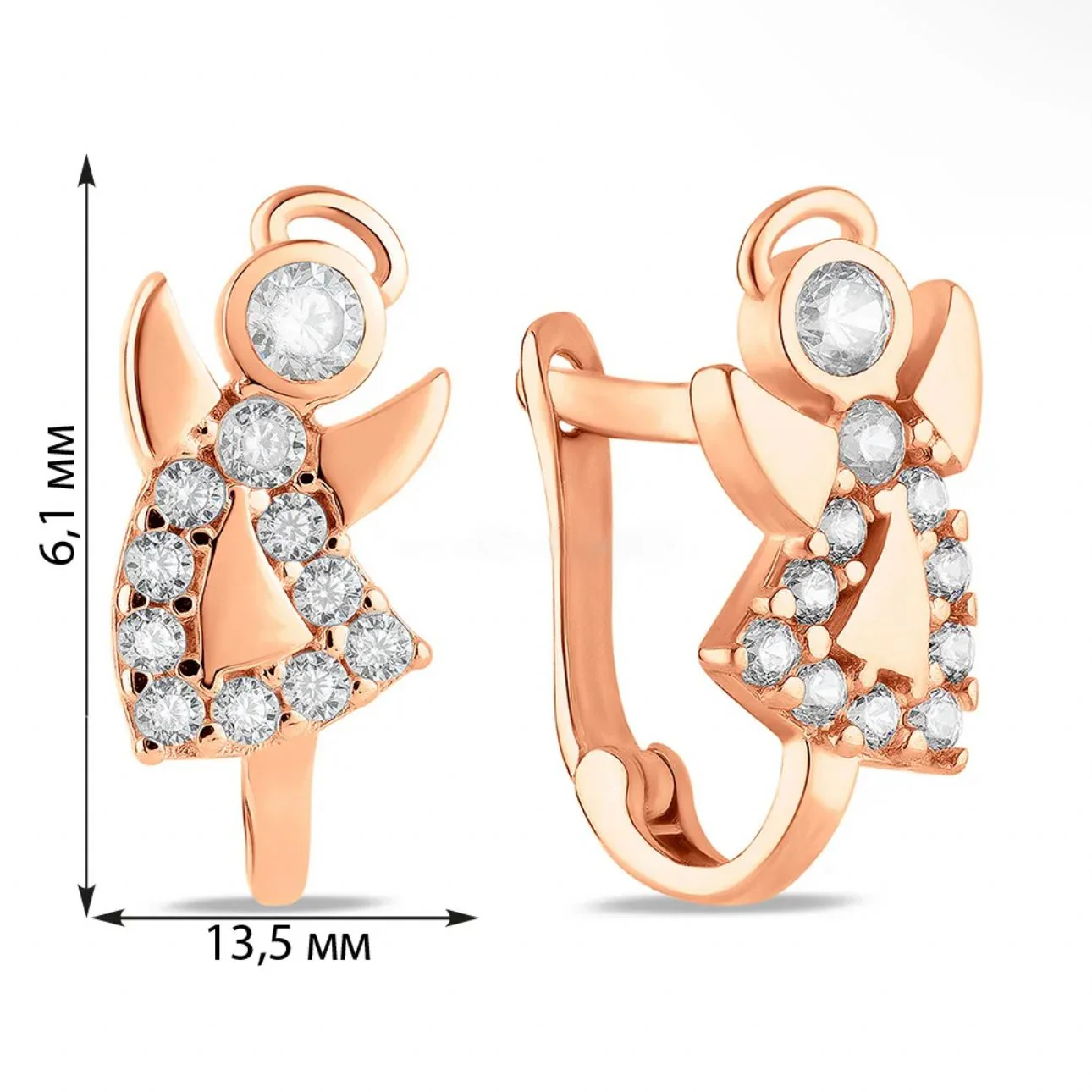 Lever Back Angel Earrings in 14K/585 Rose Gold with Cubic Zirconia - Image 3