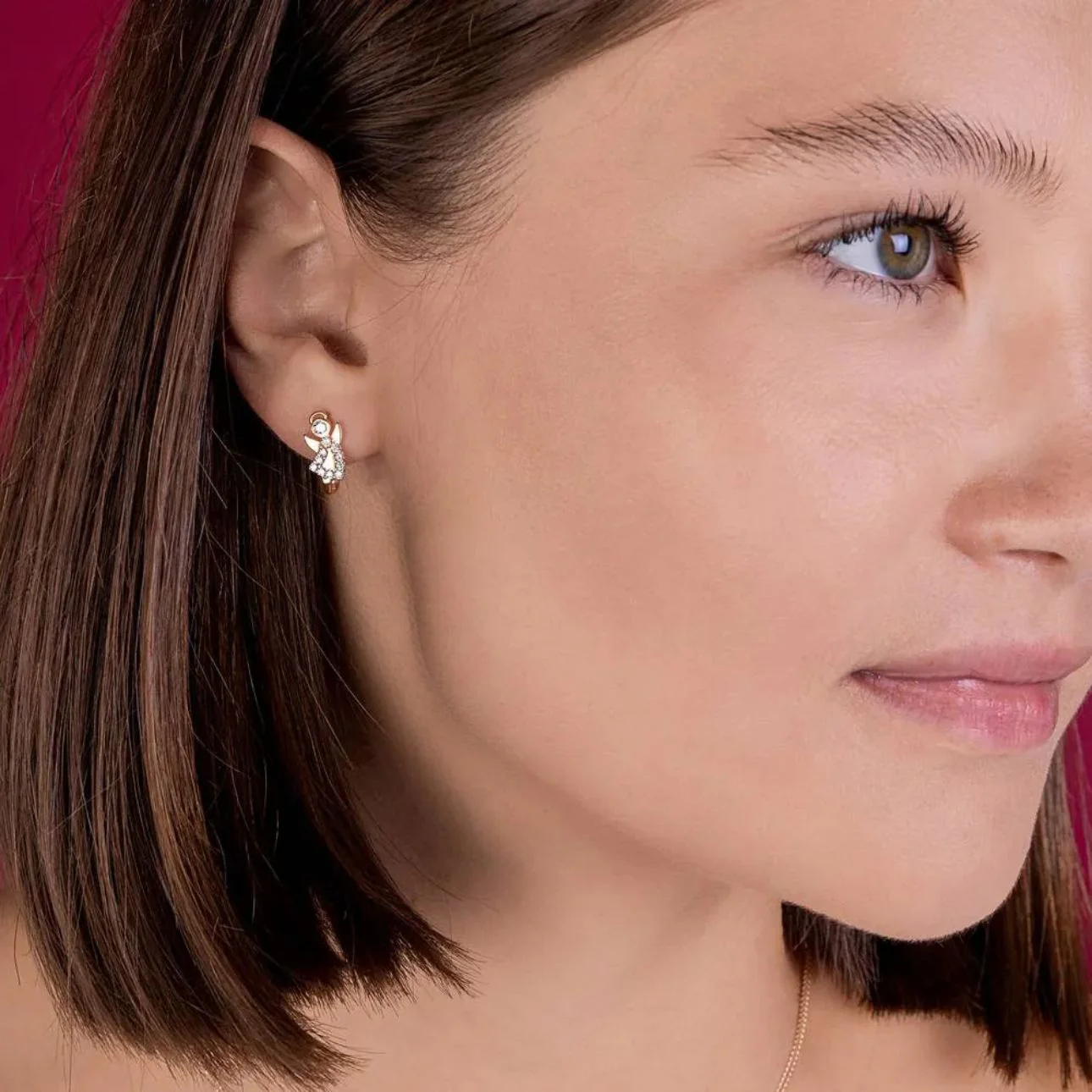 Lever Back Angel Earrings in 14K/585 Rose Gold with Cubic Zirconia - Image 4