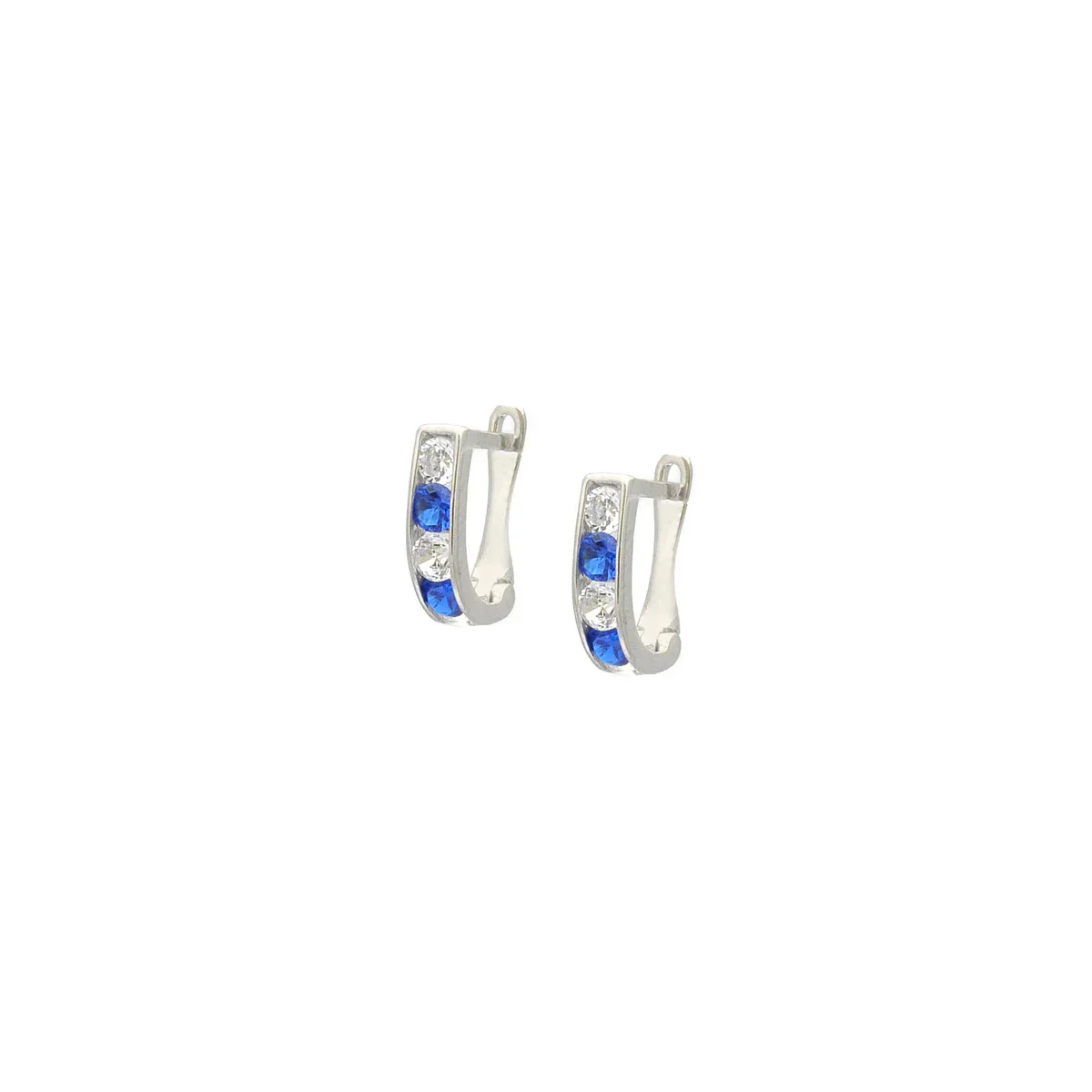 Lever Back Earrings in 14K/585 White Gold with Blue and Clear Cubic Zirconia