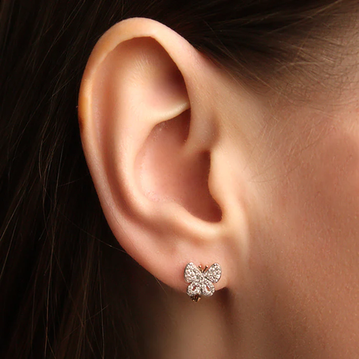 Lever Back Butterflies Earrings in 14K/585 White Gold with Cubic Zirconia - Image 2