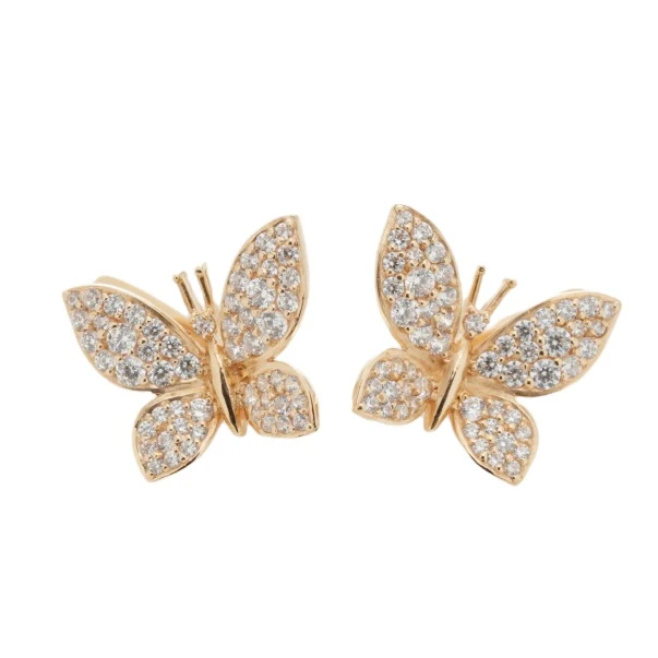 Lever Back Butterflies Earrings in 14K/585 Rose Gold with Cubic Zirconia - Image 3