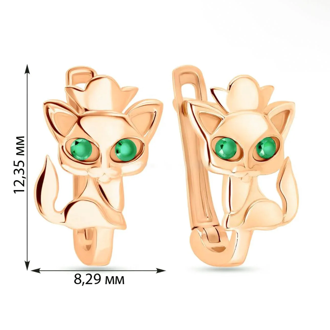 Lever Back Cat Earrings in 14K/585 Rose Gold with Cubic Zirconia - Image 2