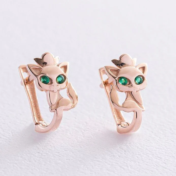 Lever Back Cat Earrings in 14K/585 Rose Gold with Cubic Zirconia - Image 3