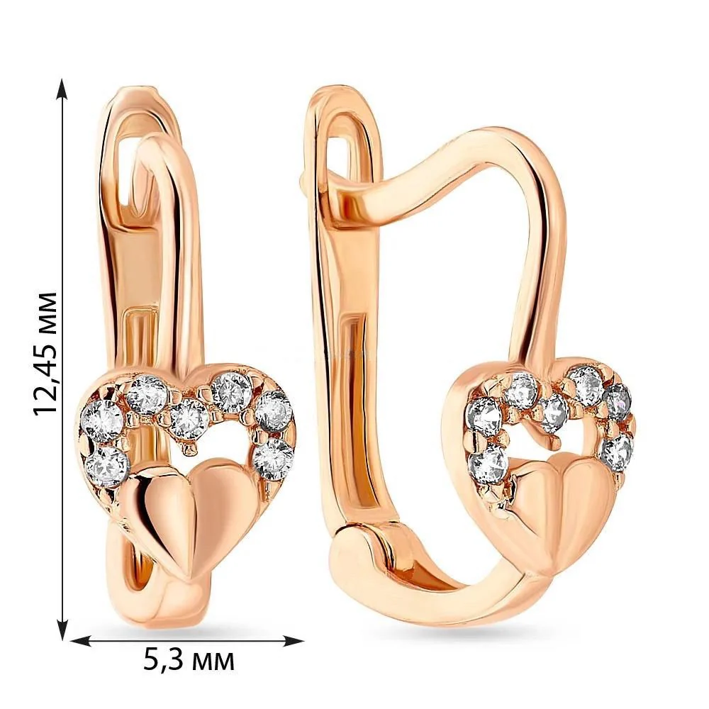 Lever Back Children's Heart Earrings in 14K/585 Rose Gold with Cubic Zirconia - Image 2