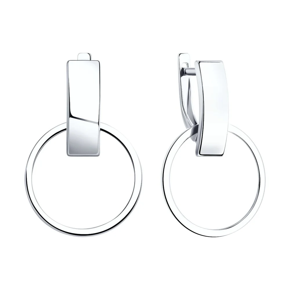 Lever Back Circle Drop Earrings in 14K/585 White Gold - Image 2