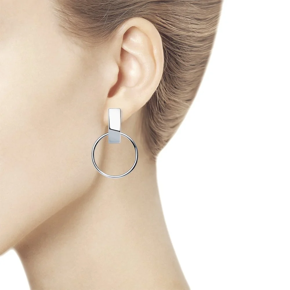 Lever Back Circle Drop Earrings in 14K/585 White Gold - Image 3
