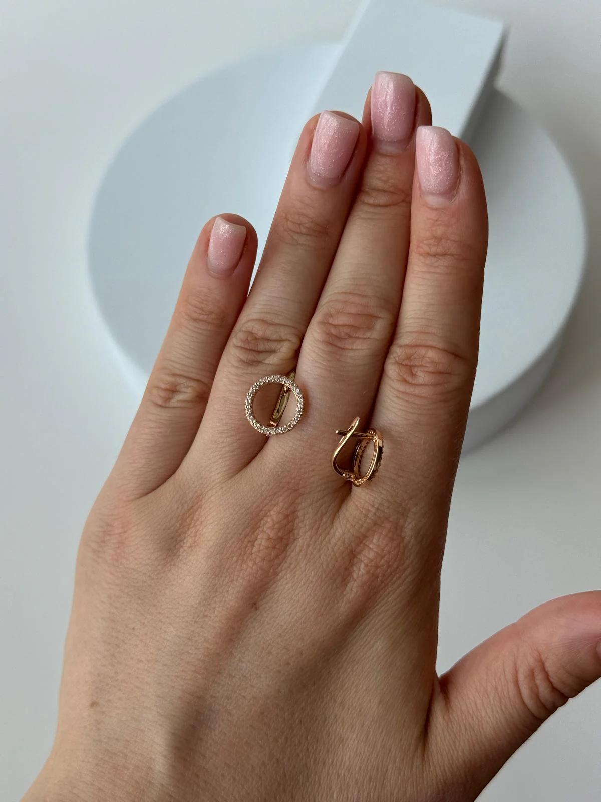Lever Back Circle Earrings in 14K/585 Rose Gold with Cubic Zirconia - Image 2