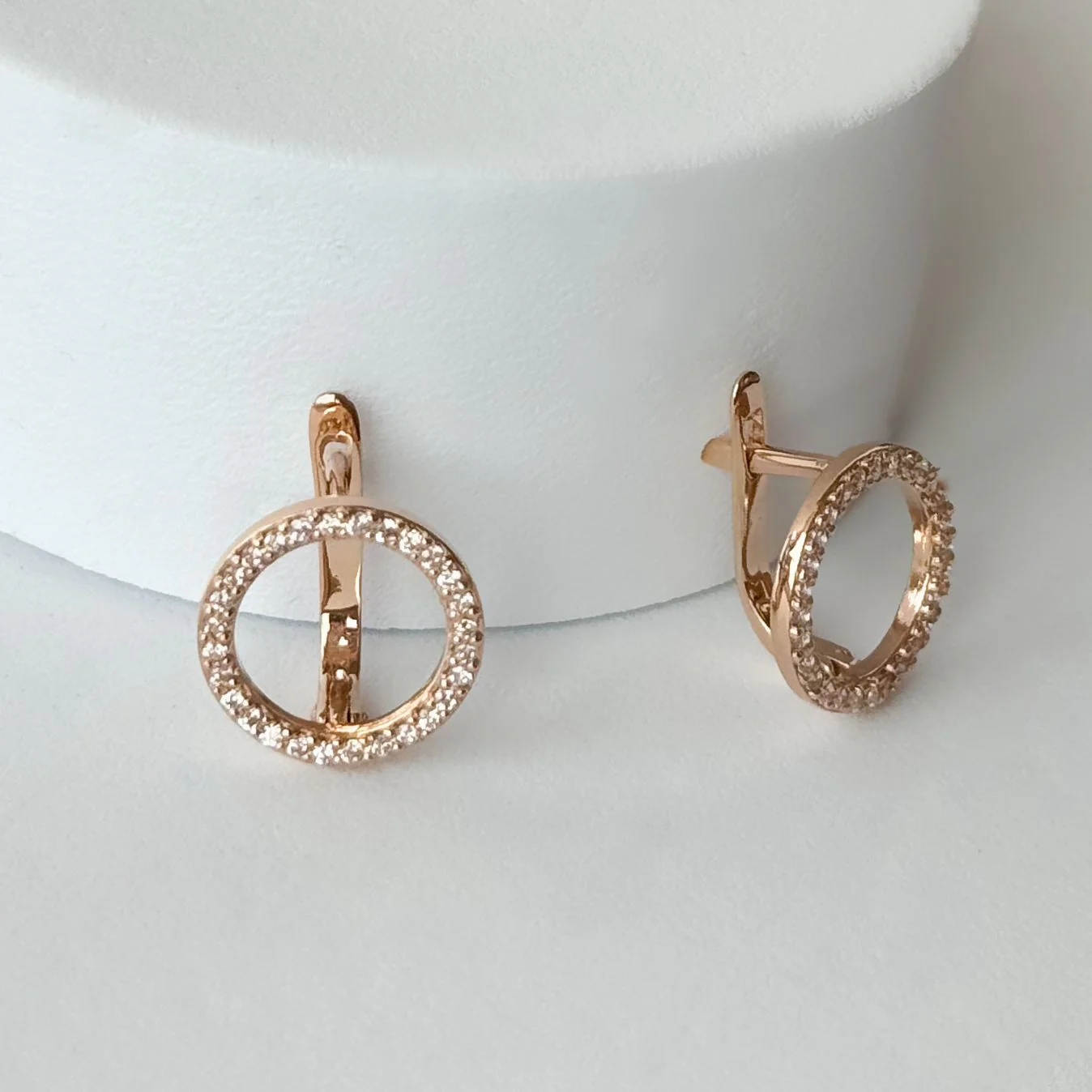 Lever Back Circle Earrings in 14K/585 Rose Gold with Cubic Zirconia - Image 4
