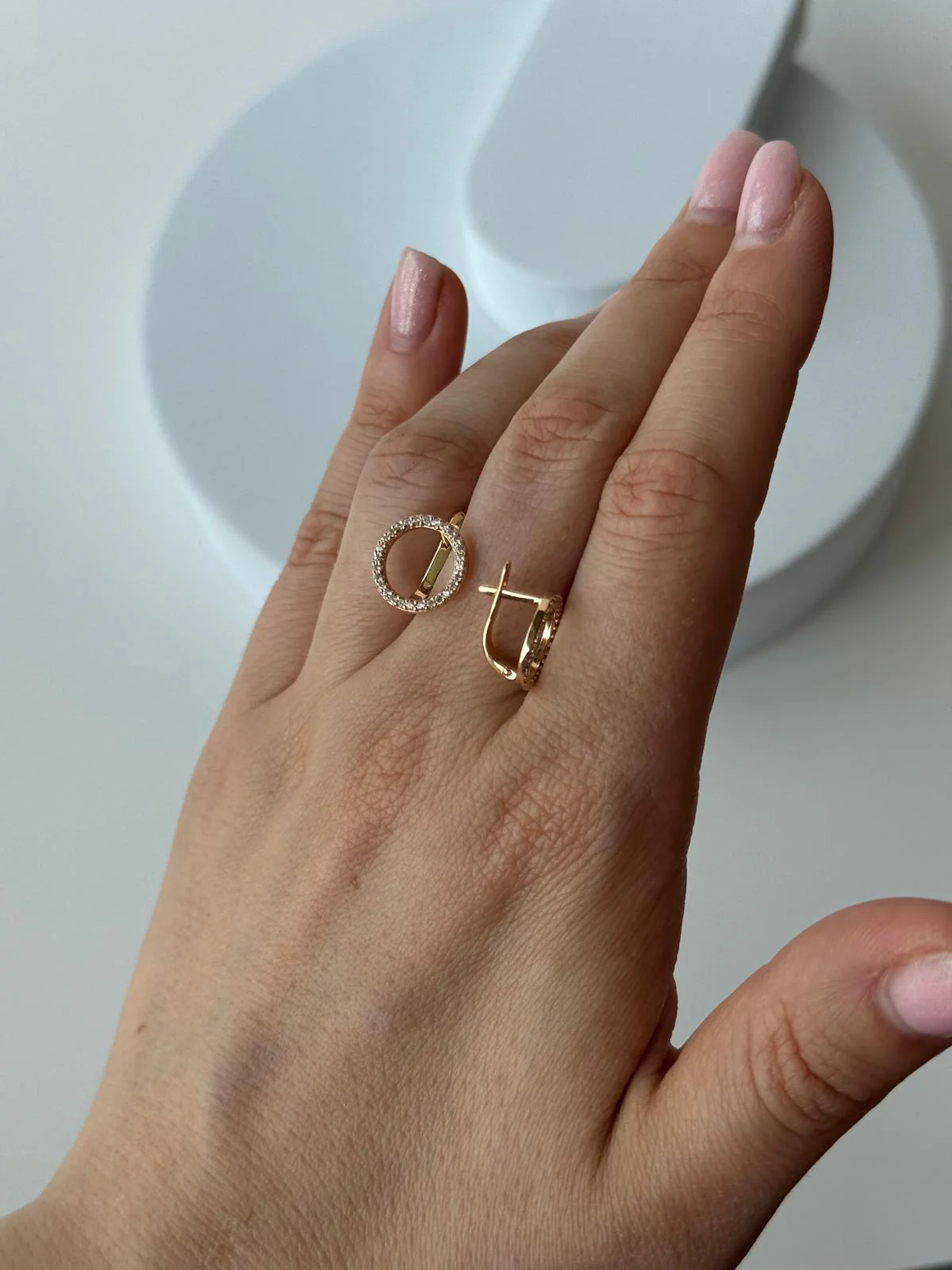 Lever Back Circle Earrings in 14K/585 Rose Gold with Cubic Zirconia - Image 5
