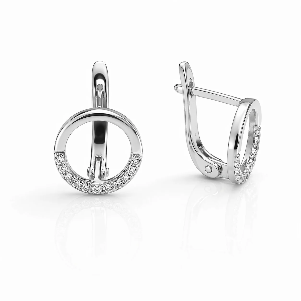 Lever Back Circle Earrings in 14K/585 White Gold with Cubic Zirconia