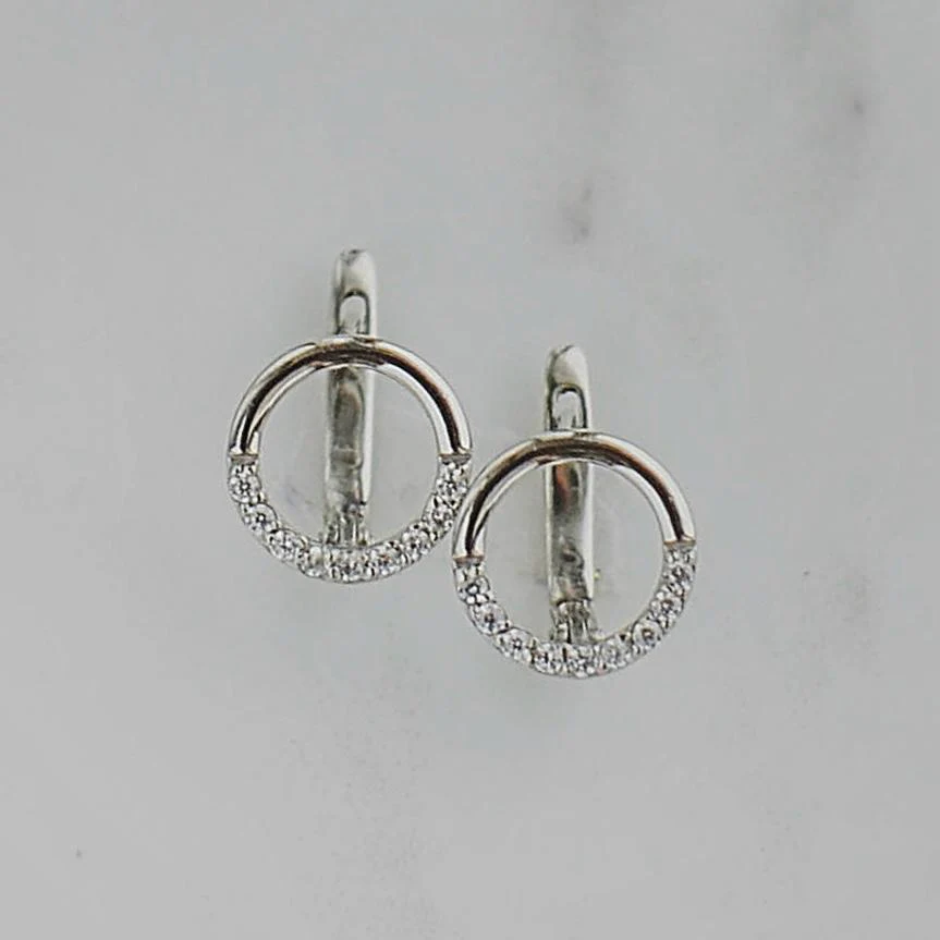 Lever Back Circle Earrings in 14K/585 White Gold with Cubic Zirconia - Image 4
