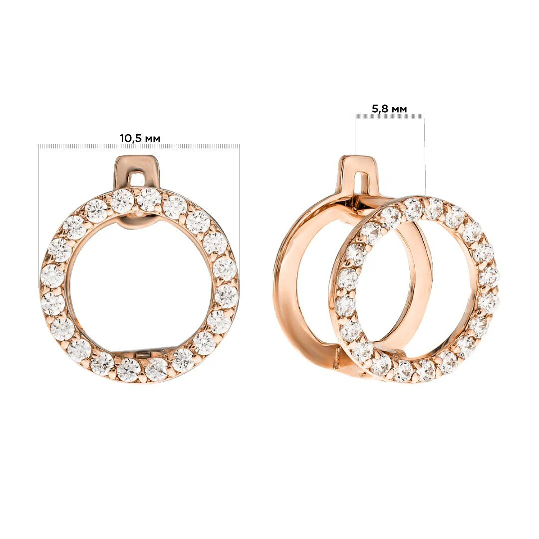 Lever Back Circles Earrings in 14K/585 Rose Gold with Cubic Zirconia - Image 2