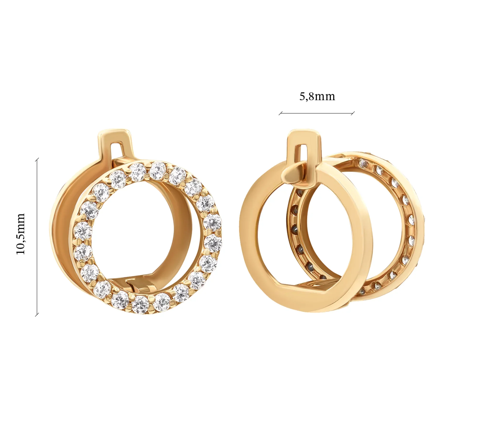 Lever Back Circles Earrings in 14K/585 Rose Gold with Cubic Zirconia - Image 3