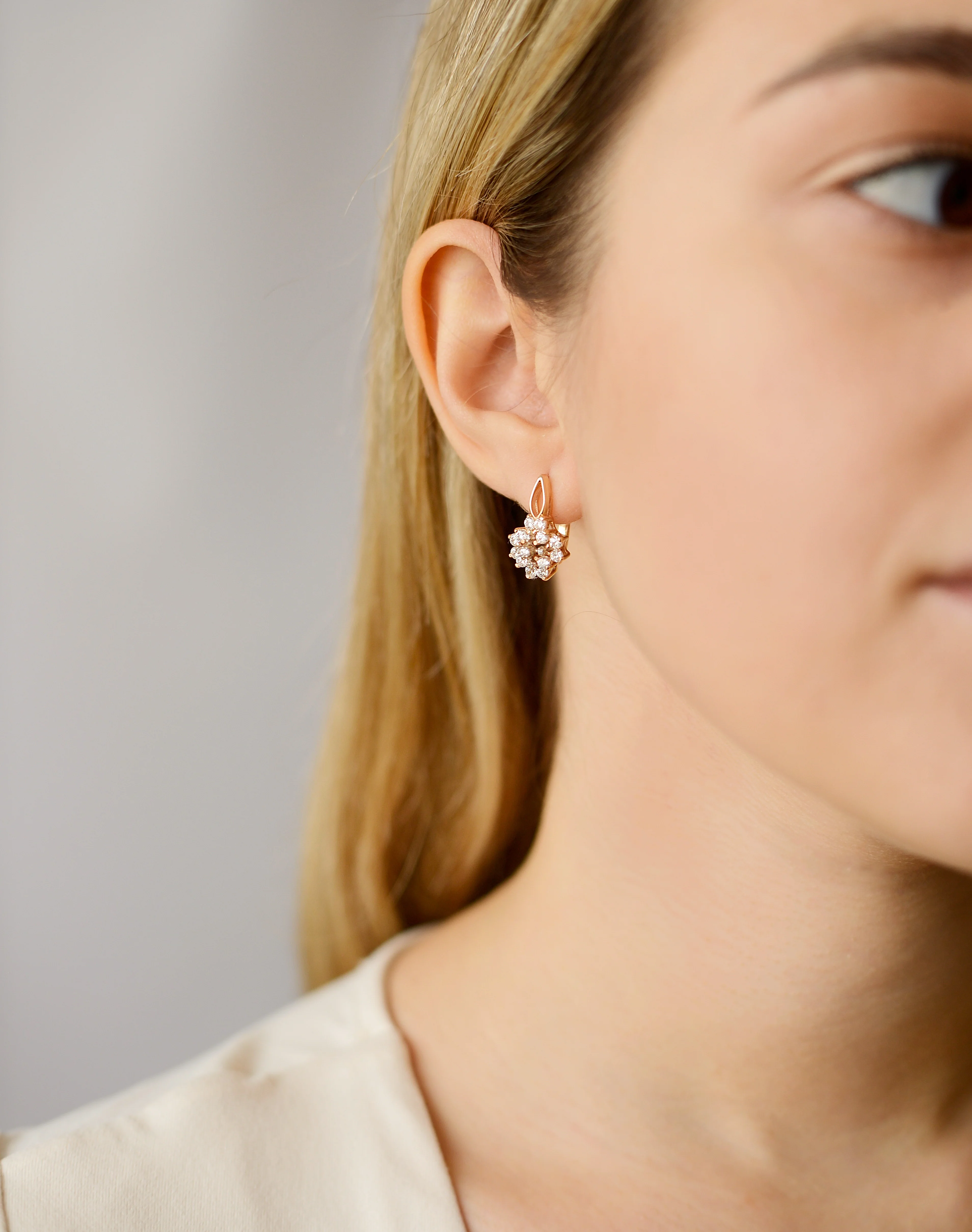 Lever Back Earrings 14K/585 Rose Gold with Cubic Zirconia - Image 2