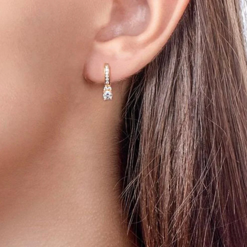 Lever Back Earrings in 14K/585 Rose Gold with Cubic Zirconia - Image 2