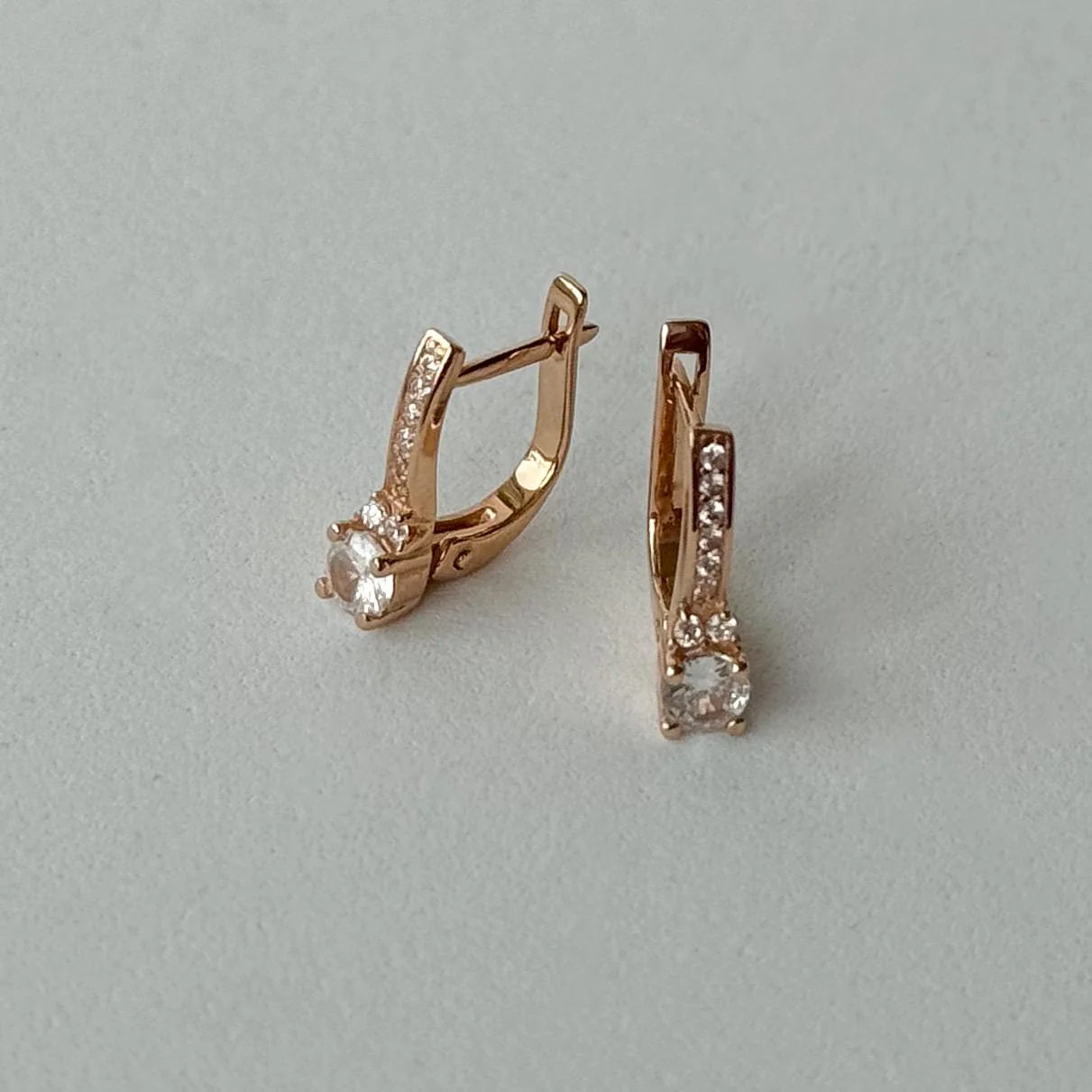 Lever Back Earrings in 14K/585 Rose Gold with Cubic Zirconia - Image 3