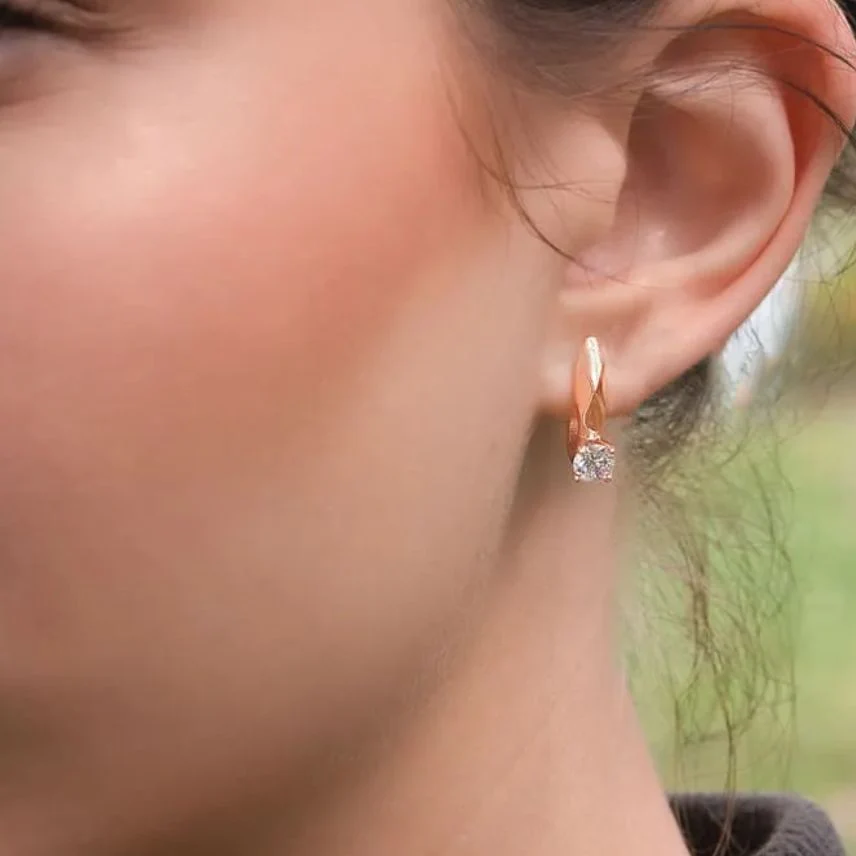 Lever Back Earrings in 14K/585 Rose Gold with Cubic Zirconia - Image 2