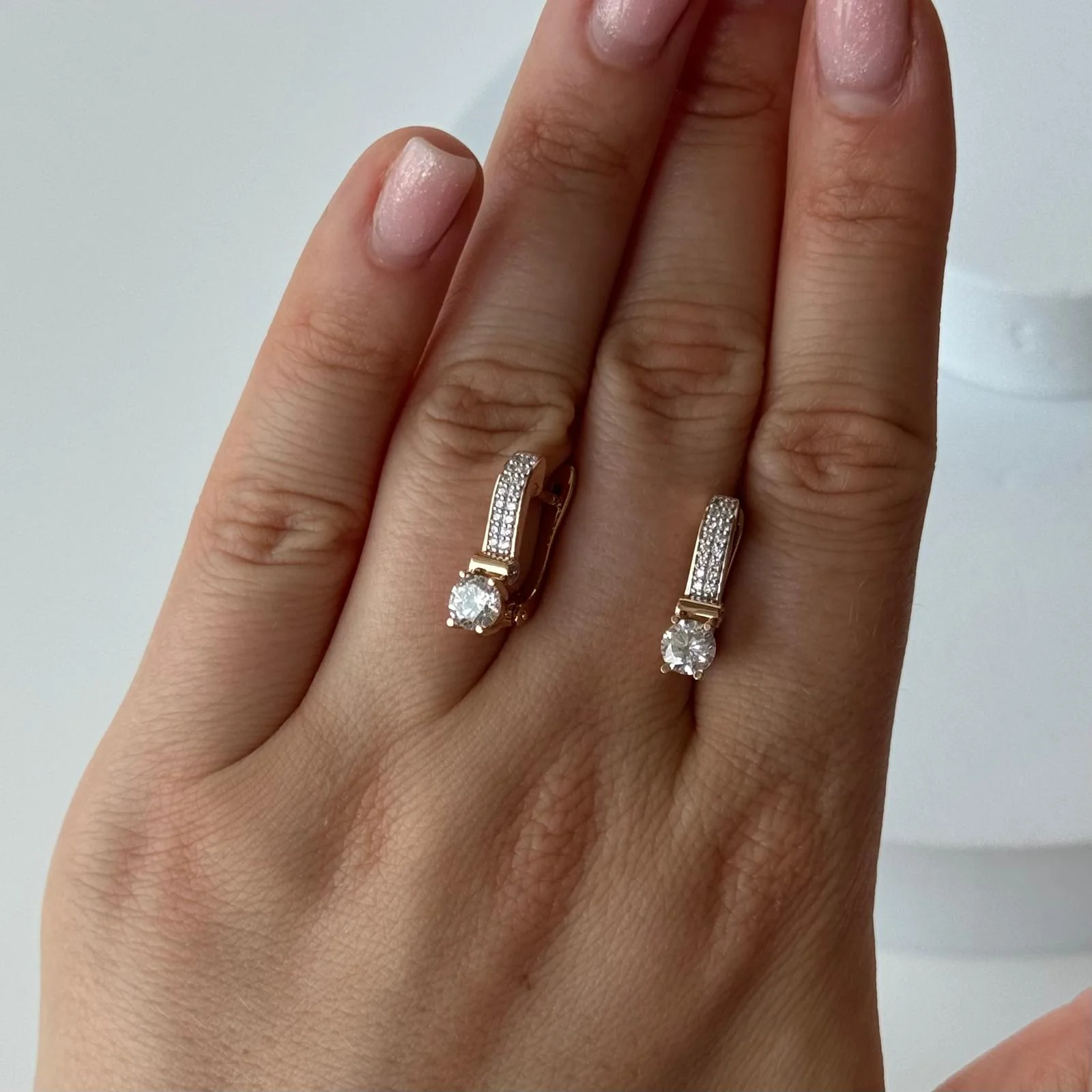 Lever Back Earrings in 14K/585 Rose Gold with Cubic Zirconia - Image 2