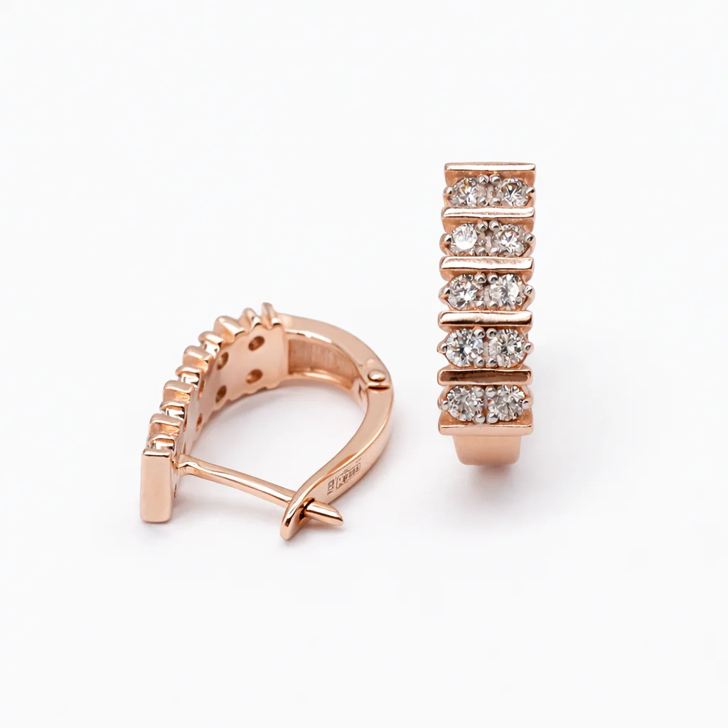 Lever Back Earrings in 14K/585 Rose Gold with Diamonds - Image 2