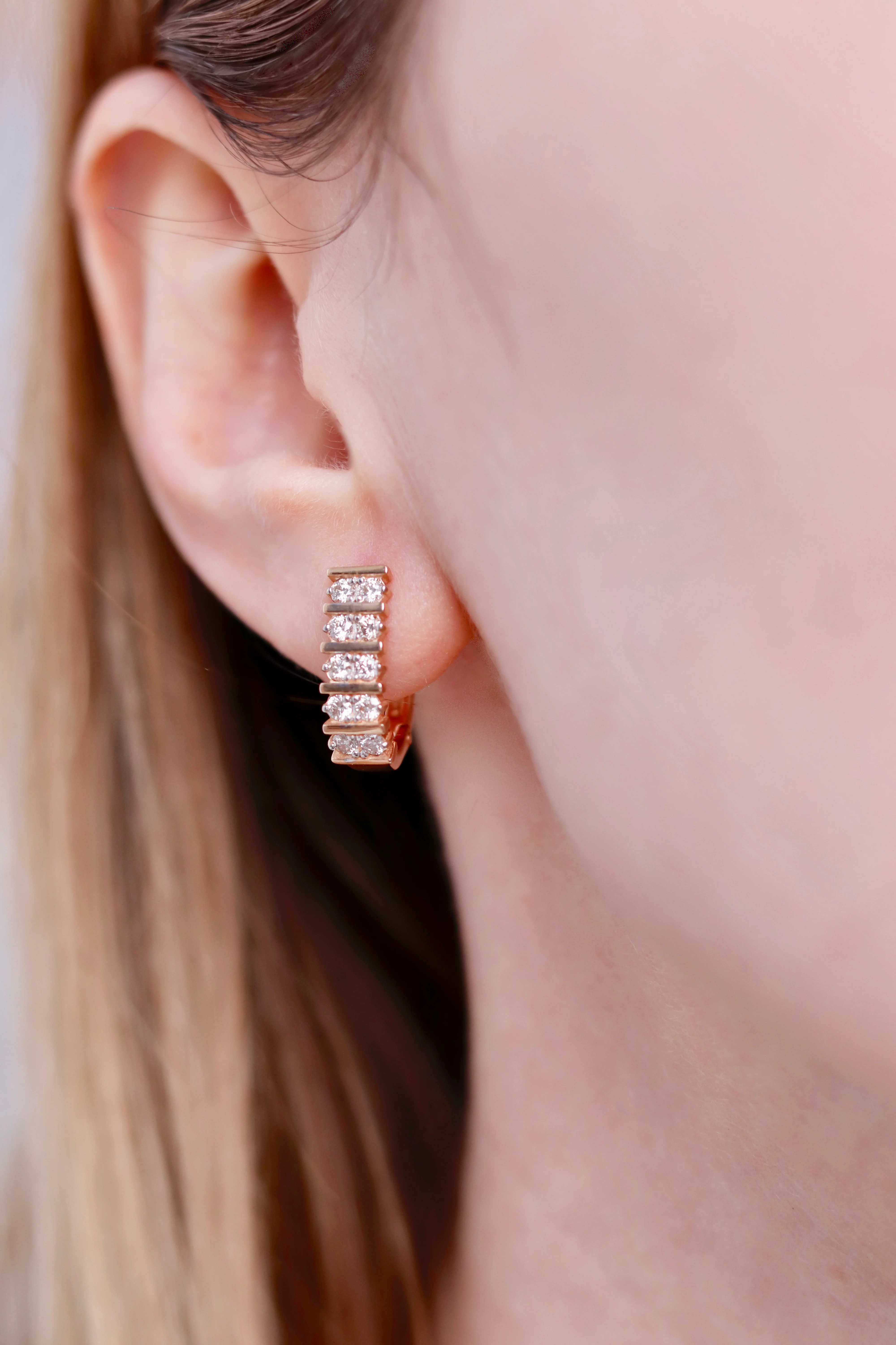 Lever Back Earrings in 14K/585 Rose Gold with Diamonds - Image 3
