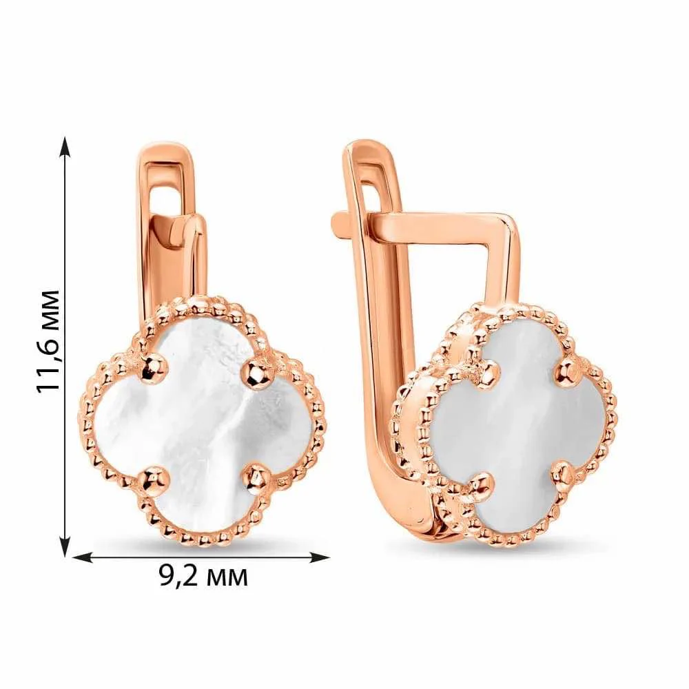 Lever Back Earrings in 14K/585 Rose Gold with Mother of Pearl Clover - Image 2