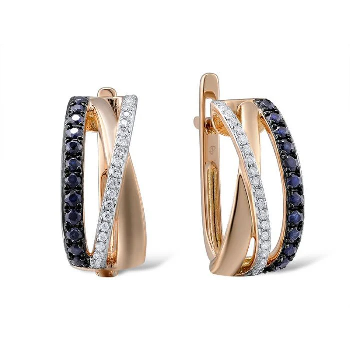 Lever Back Earrings in 14K/585 Rose Gold with Sapphires and Diamonds