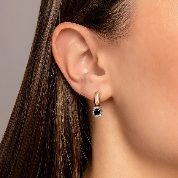 Lever Back Earrings in 14K/585 Rose Gold with Sapphires and Diamonds - Image 2