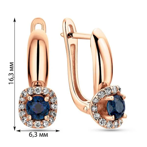 Lever Back Earrings in 14K/585 Rose Gold with Sapphires and Diamonds - Image 3