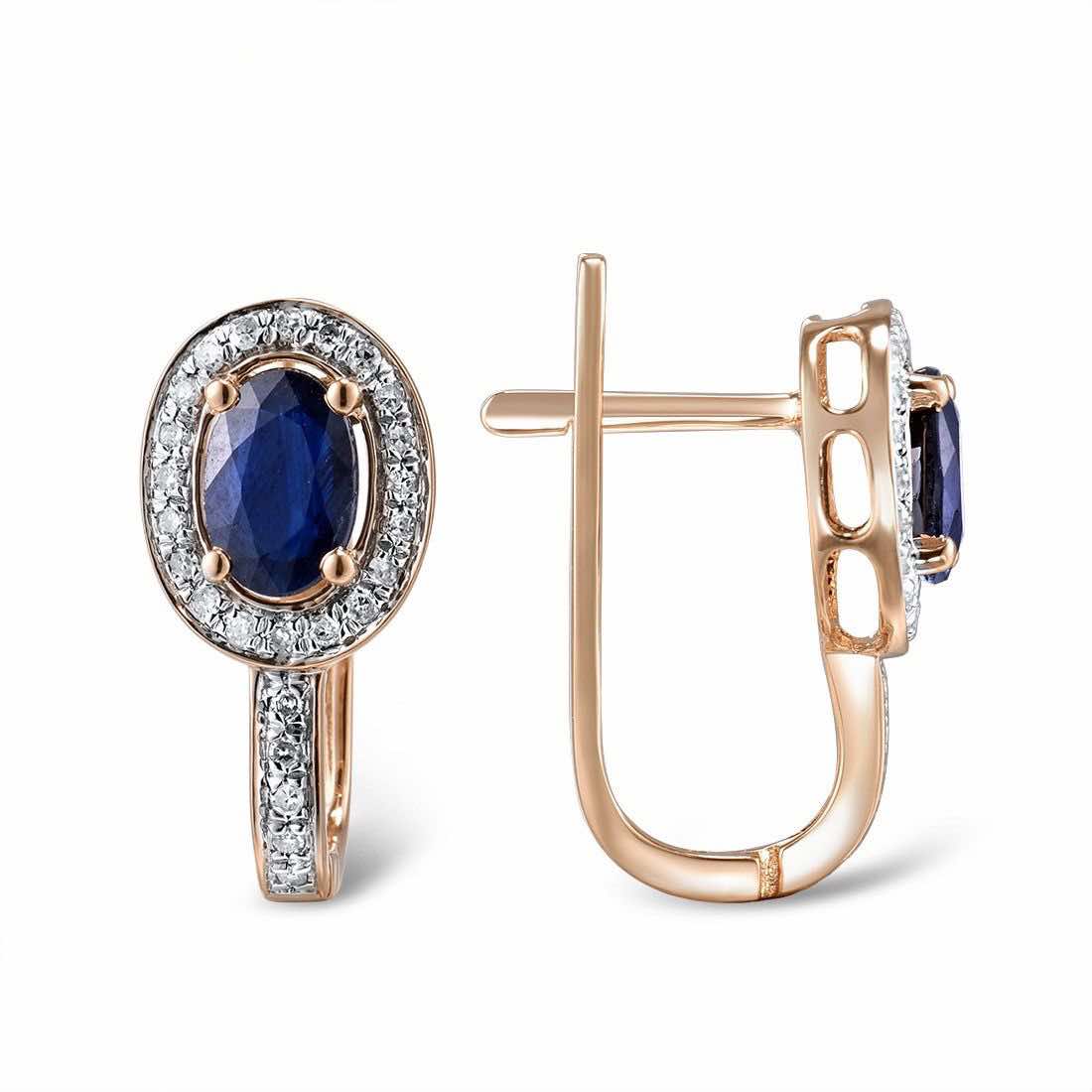Lever Back Earrings in 14K/585 Rose Gold with Sapphires and Diamonds - Image 2