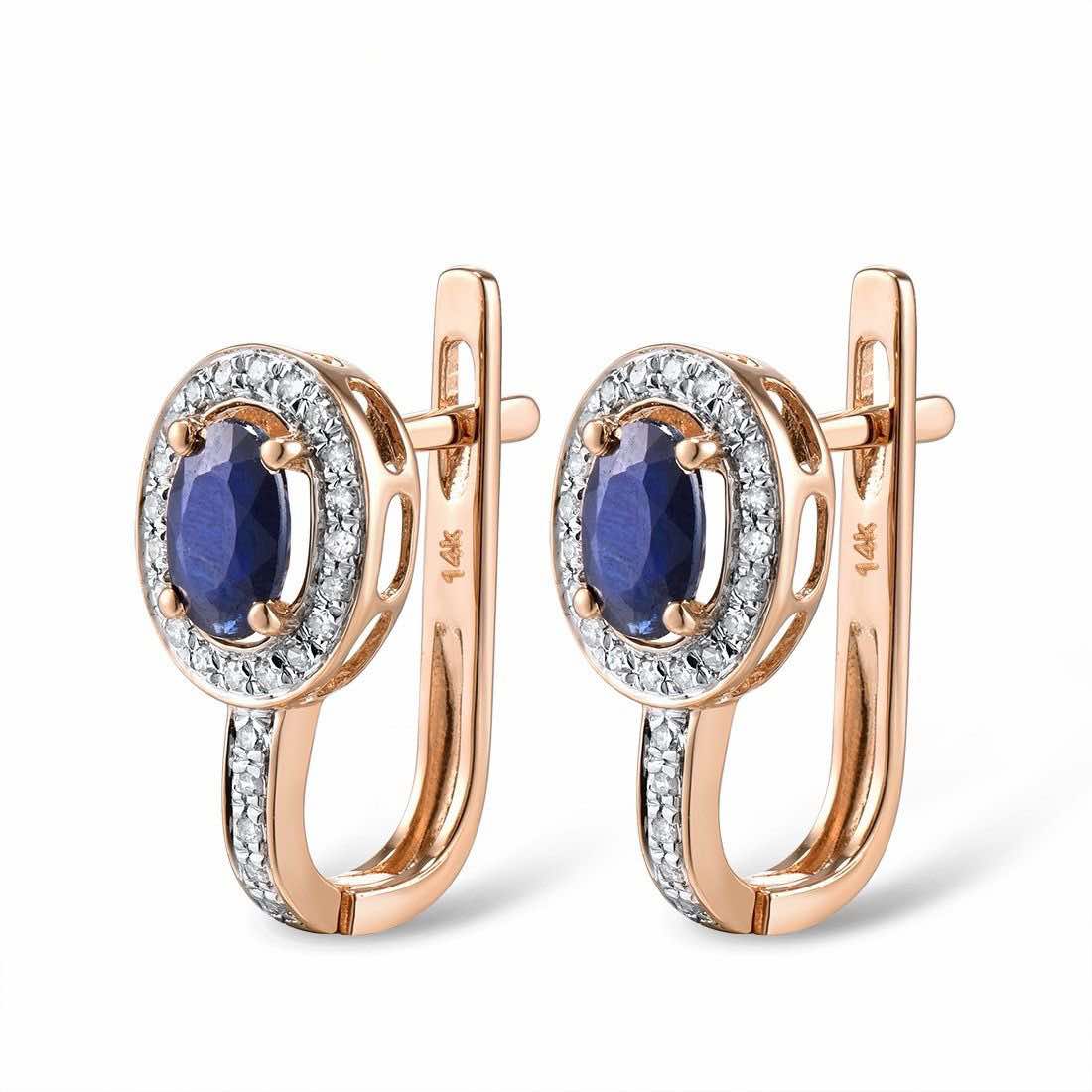 Lever Back Earrings in 14K/585 Rose Gold with Sapphires and Diamonds - Image 3