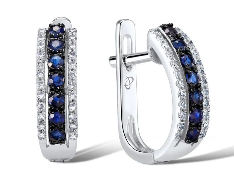 Lever Back Earrings in 14K/585 White Gold with Blue Sapphires and Diamonds
