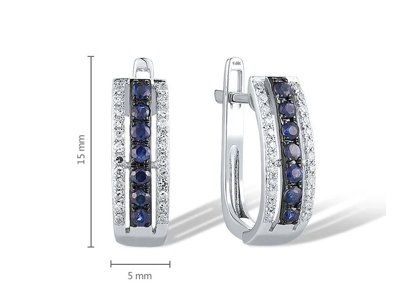 Lever Back Earrings in 14K/585 White Gold with Blue Sapphires and Diamonds - Image 2