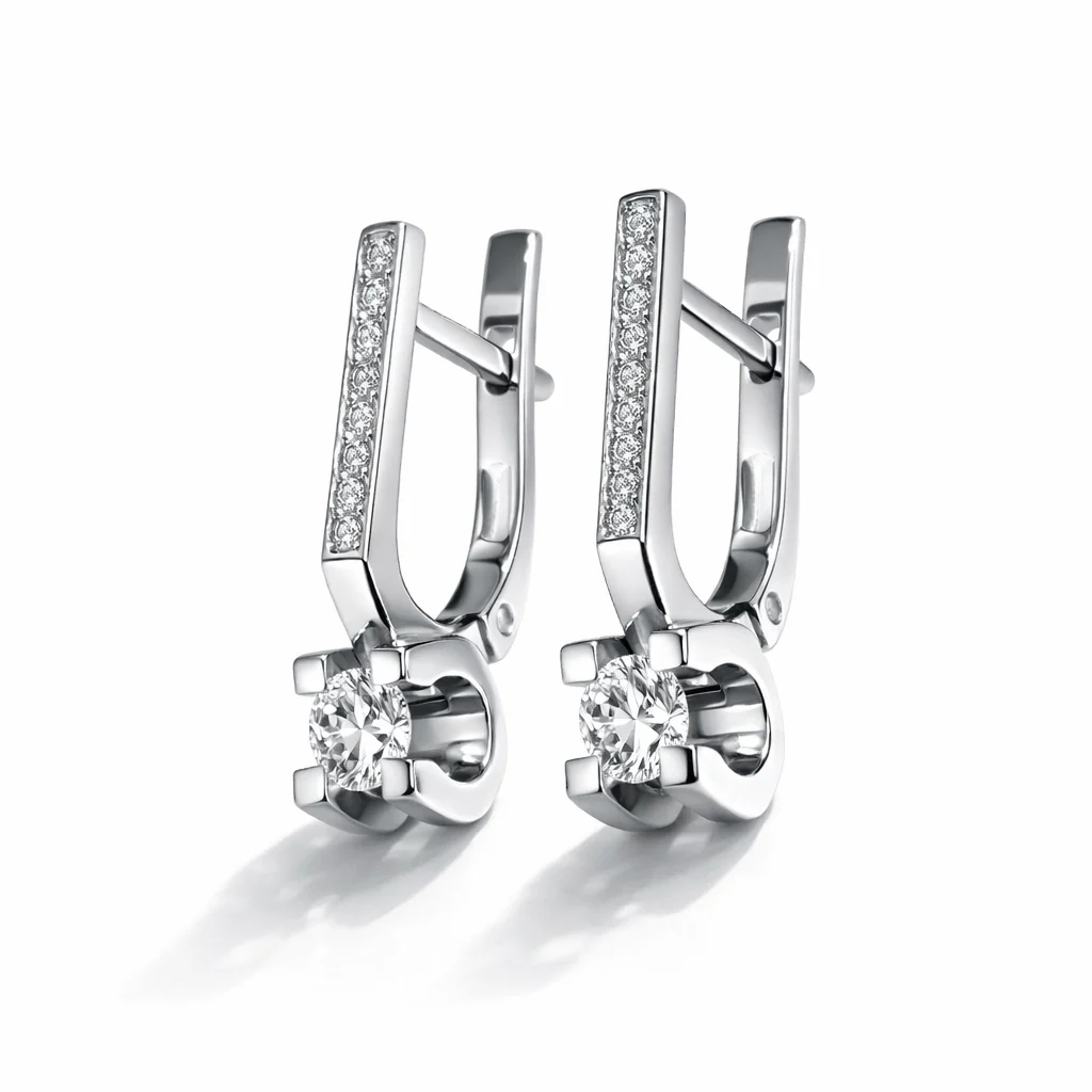Lever Back Earrings in 14K/585 White Gold with Diamonds - Image 2
