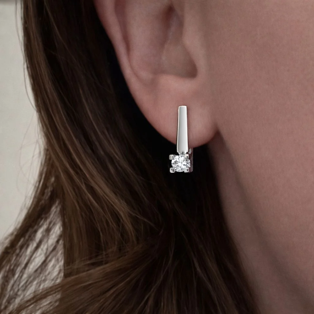 Lever Back Earrings in 14K/585 White Gold with Diamonds - Image 2