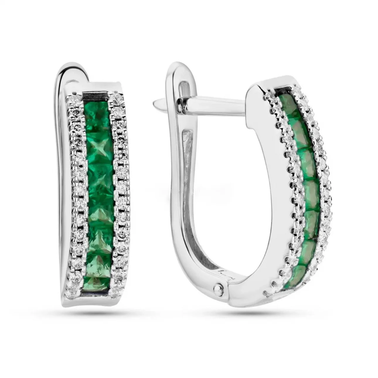 Lever Back Earrings in 14K/585 White Gold with Emeralds and Diamonds