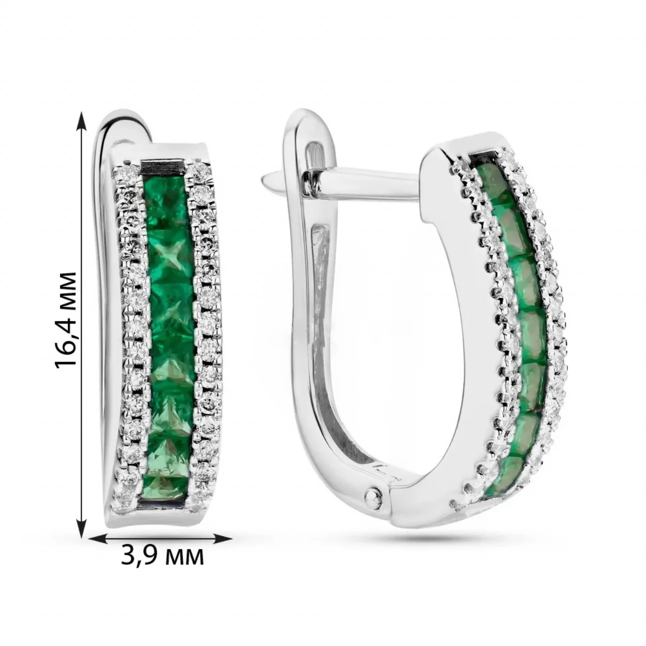 Lever Back Earrings in 14K/585 White Gold with Emeralds and Diamonds - Image 2