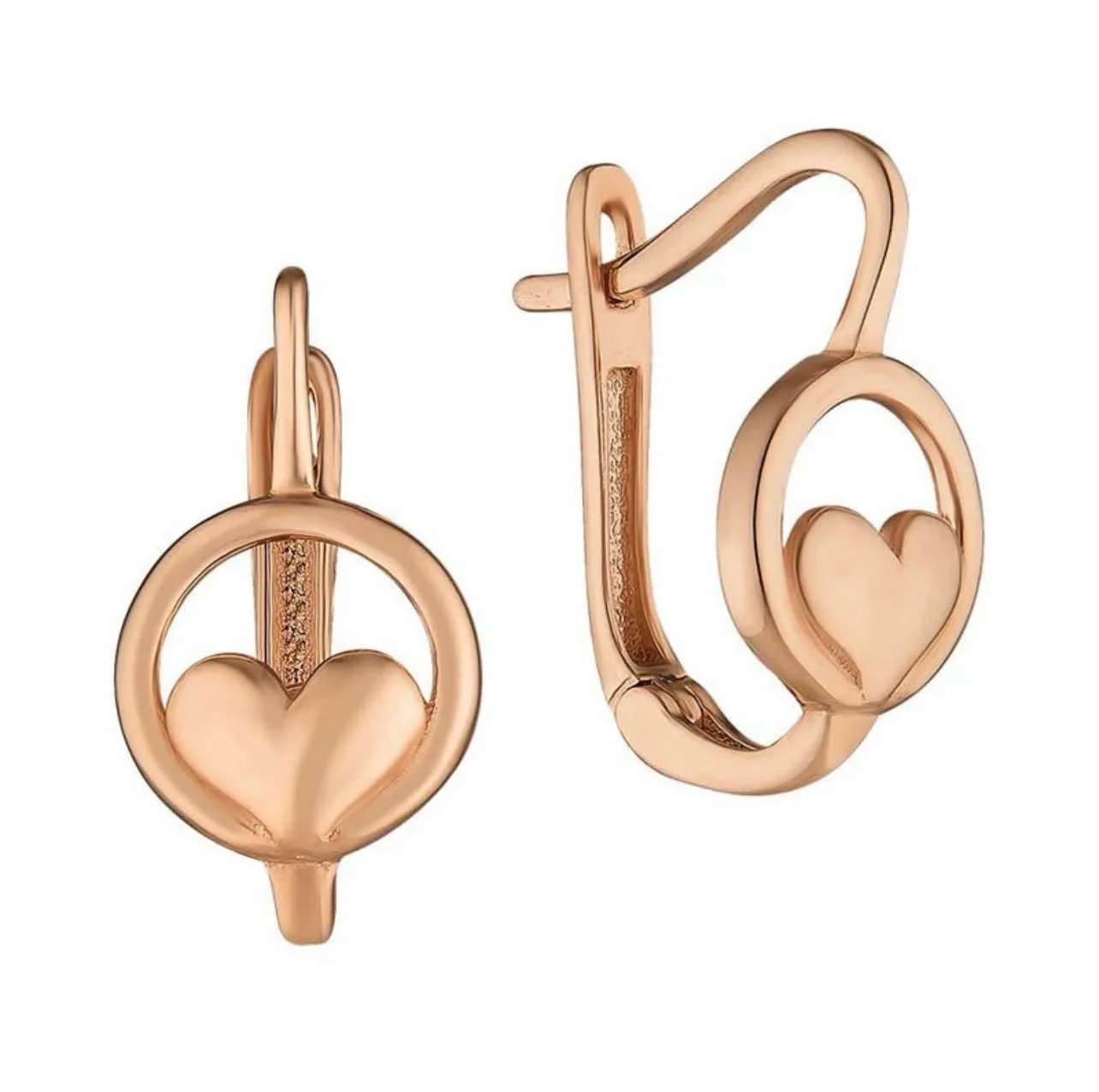 Lever Back Earrings in 14K/585 Rose Gold Hearts