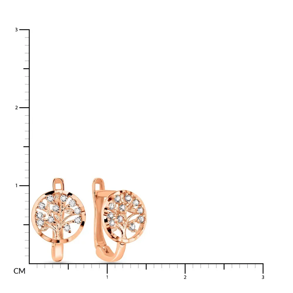 Lever Back Children's Earrings in 14K/585 Rose Gold with Cubic Zirconia Tree of Life - Image 2