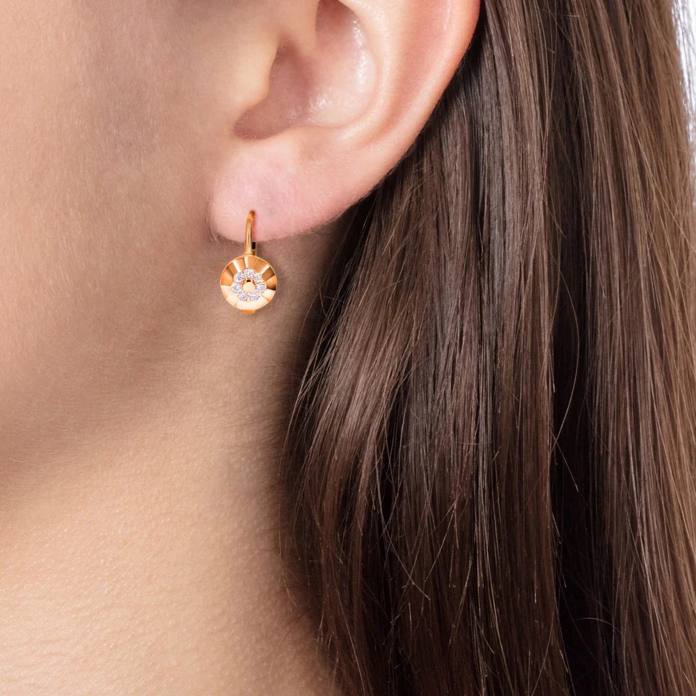 Lever Back Earrings in 14K/585 Rose Gold with Cubic Zirconia - Image 2
