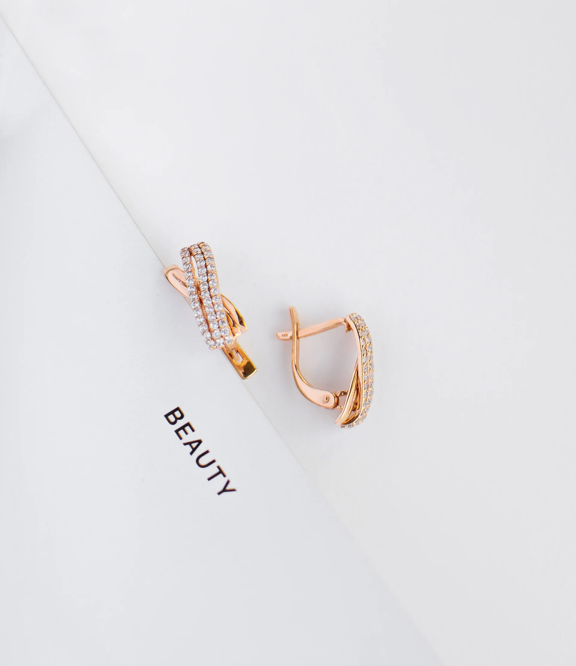Lever Back Earrings in 14K/585 Rose Gold with Cubic Zirconia - Image 3