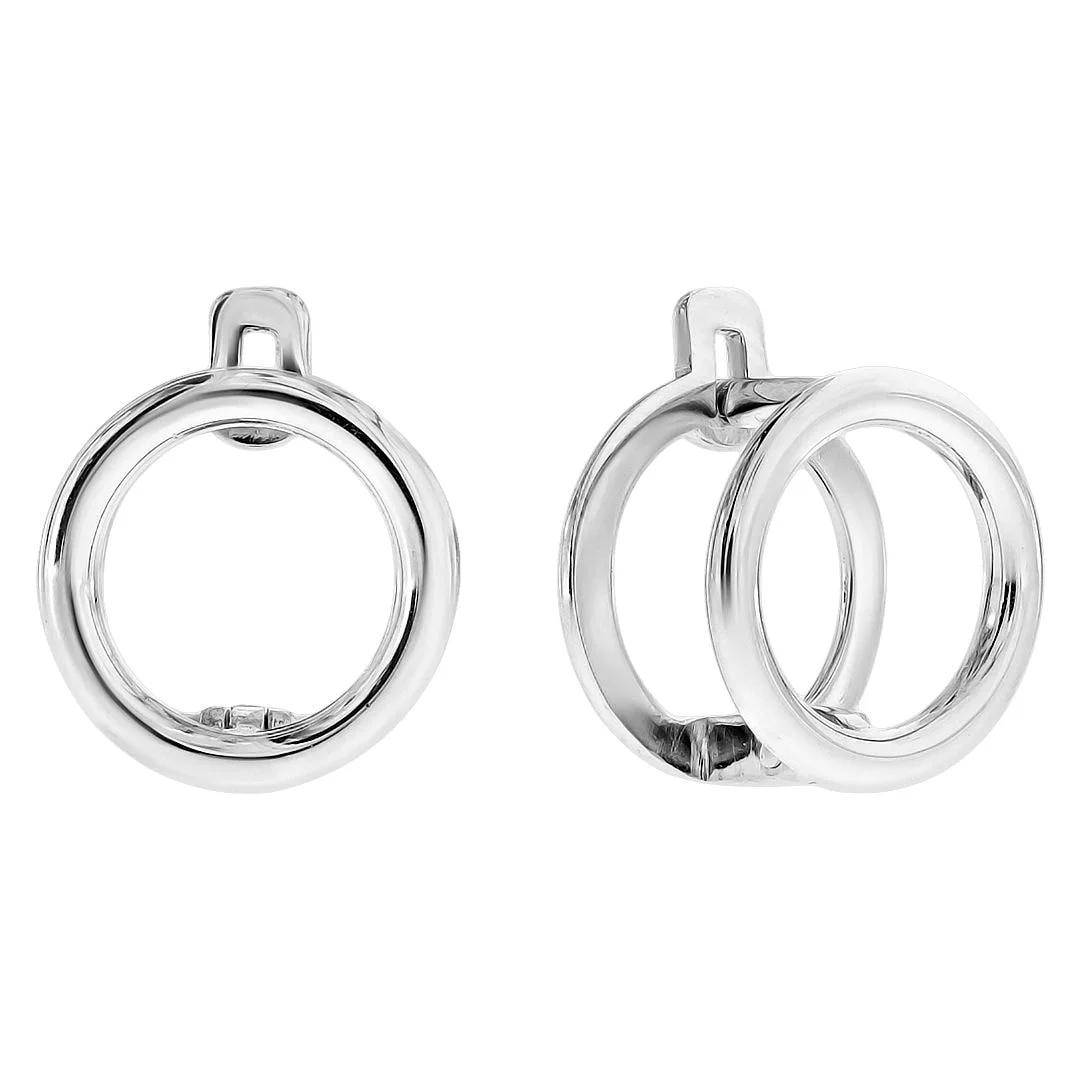 Double Circle Lever Back Earrings in 14K/585 White Gold