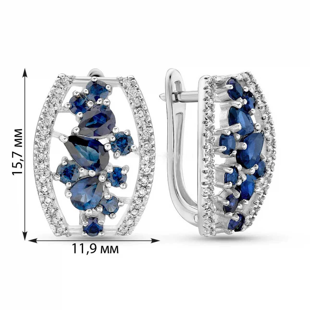 Lever Back Earrings in 14K/585 White Gold with Sapphires and Diamonds - Image 2