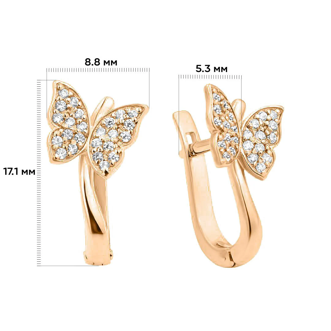 Lever Back Earrings in 14K/585 Yellow Gold "Butterflies" with Clear Cubic Zirconia - Image 2