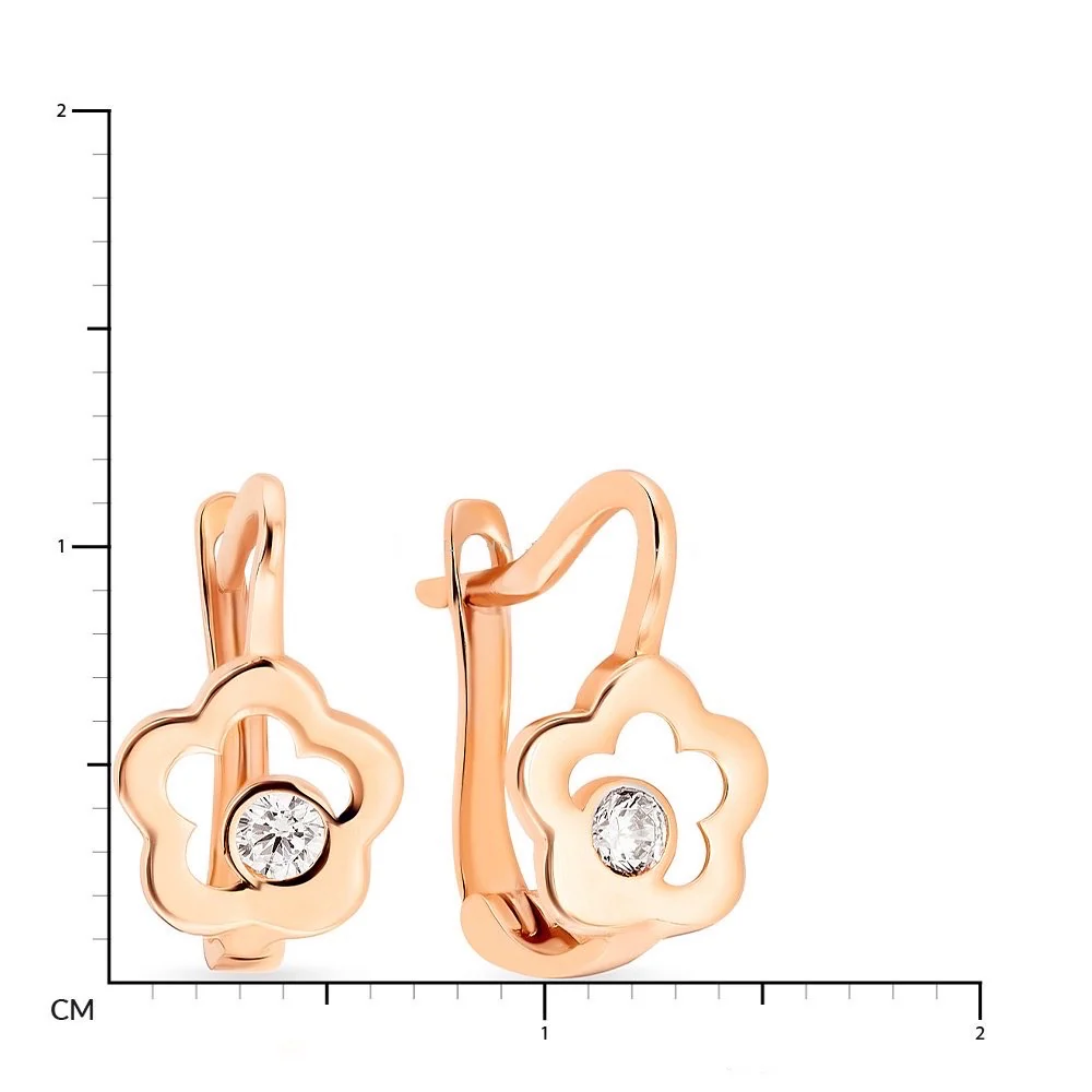 Lever Back Flower Earrings in 14K/585 Rose Gold with Cubic Zirconia - Image 2