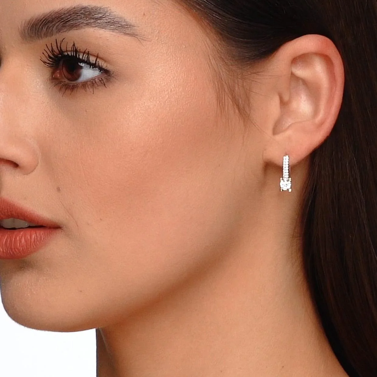 Lever Back Earrings with Cubic Zirconia in 14K/585 Rose Gold - Image 2