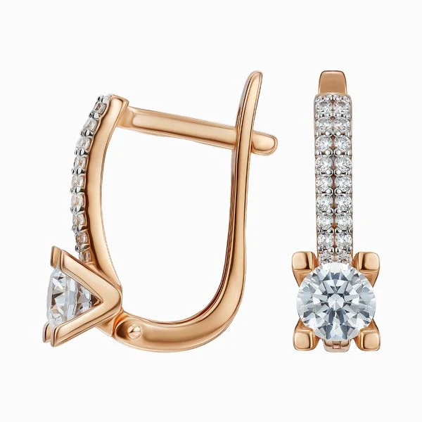Lever Back Earrings with Cubic Zirconia in 14K/585 Rose Gold - Image 3