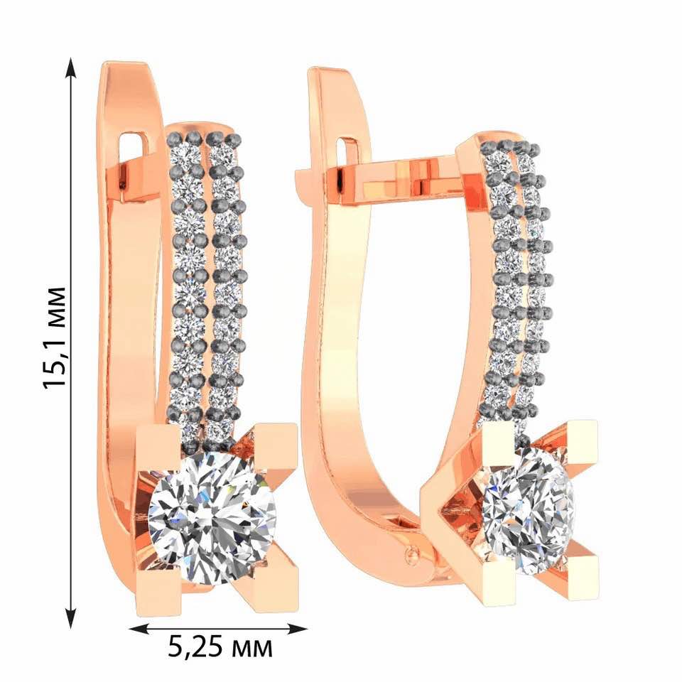 Lever Back Earrings with Cubic Zirconia in 14K/585 Rose Gold - Image 4