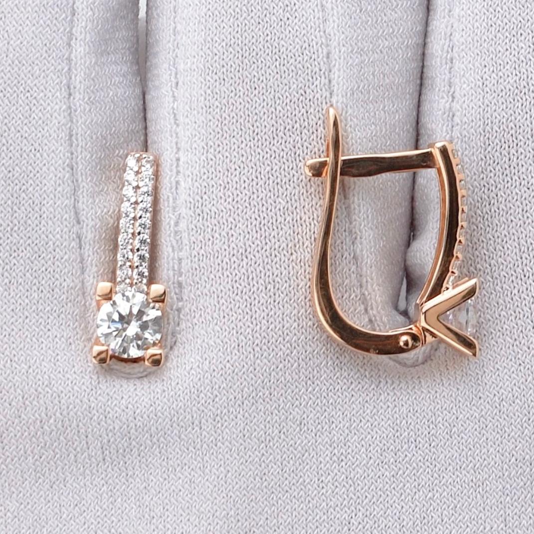 Lever Back Earrings with Cubic Zirconia in 14K/585 Rose Gold - Image 5