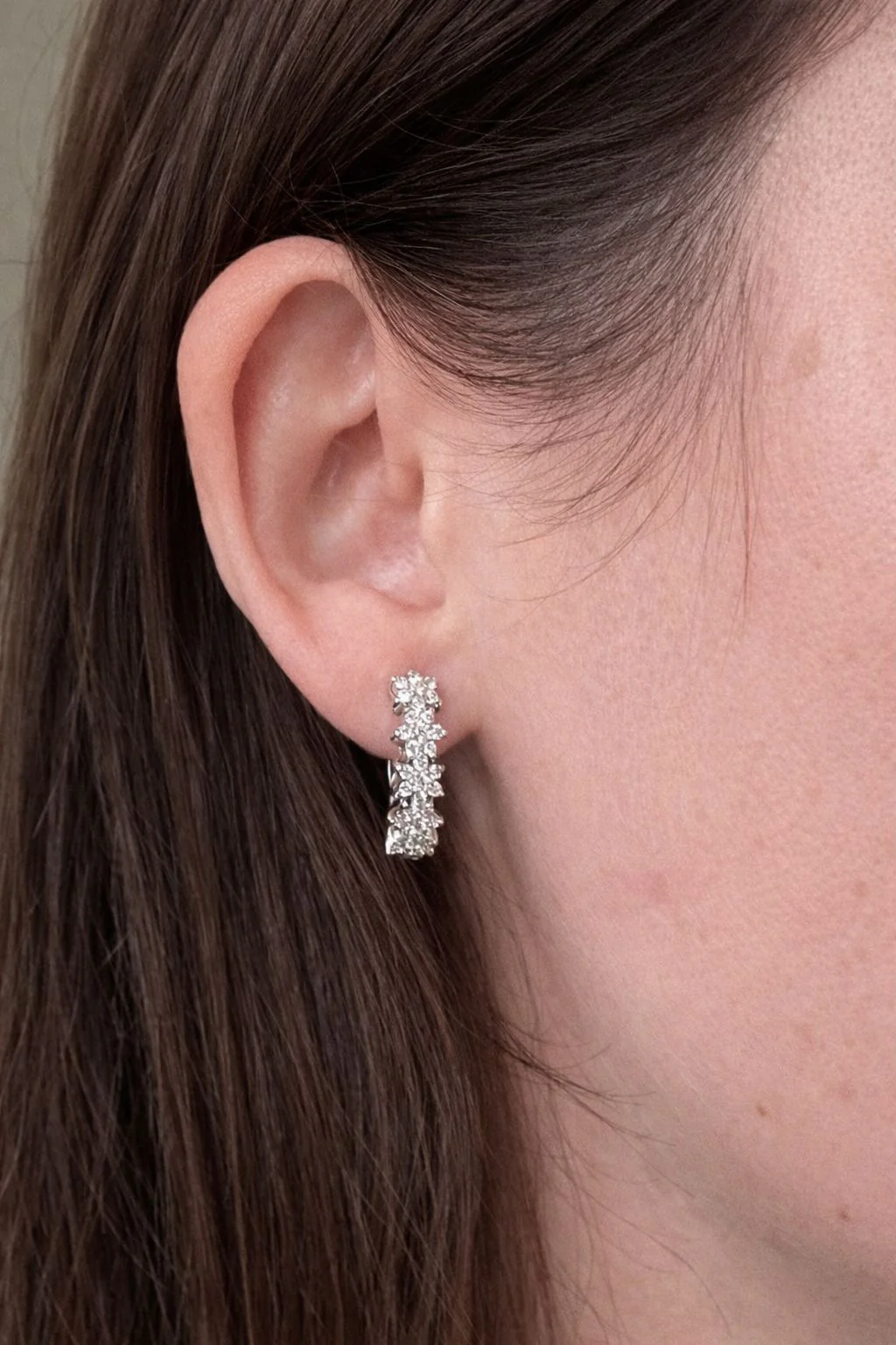 Lever Back Flower Earrings in 14K/585 White Gold with Diamonds - Image 2